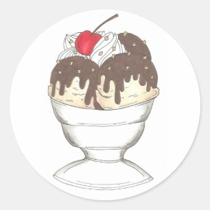 Pegatina Redonda Carne caliente helado helado sundae postre