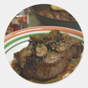 Pegatina Redonda Carne De Carne Con Setas Shitaki