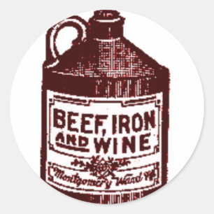 Pegatina Redonda Carne de vaca, hierro y vino