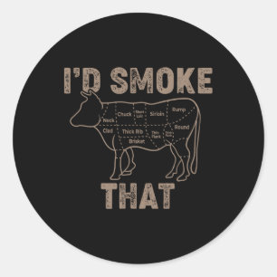 Pegatina Redonda Carne - Humo eso - Bbq