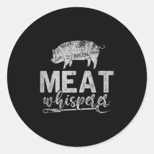Pegatina Redonda Carne Whisperer Grilling Carne Smoat Bbq Funny Bar