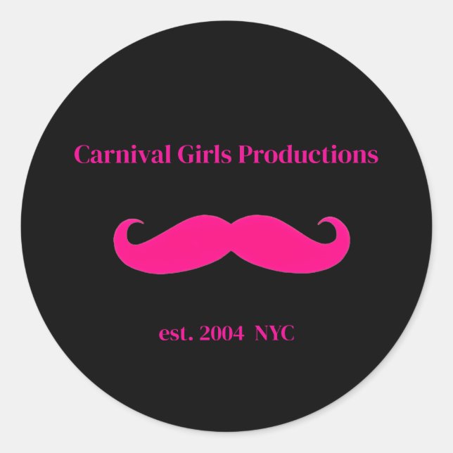 Pegatina Redonda Carnival Girls Productions Mustache (Anverso)
