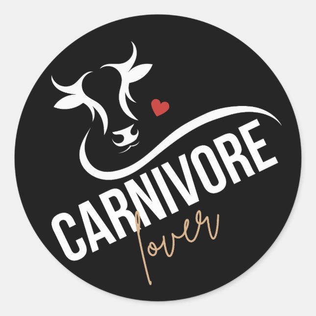Pegatina Redonda Carnivore Lover Elegante Negro (Anverso)