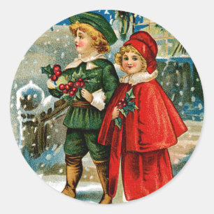 Pegatina Redonda Carolers del navidad