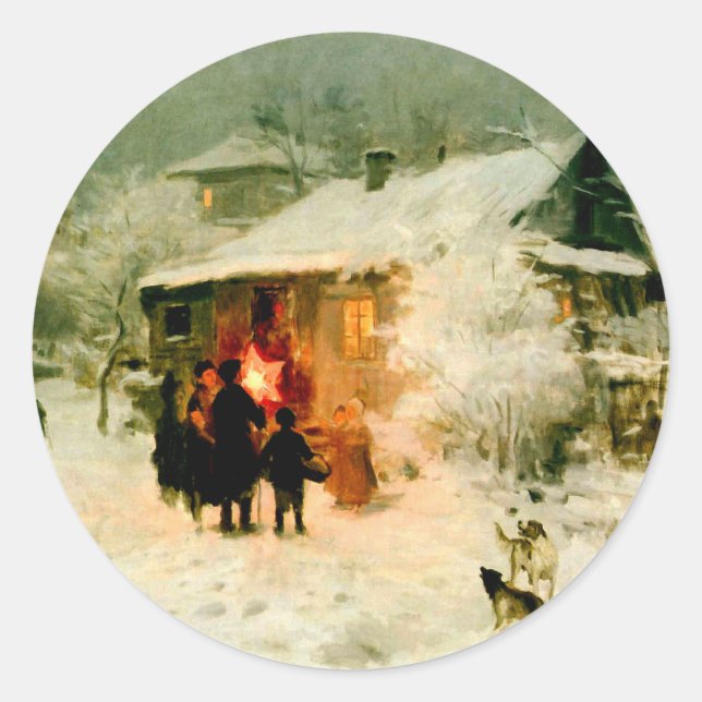 Pegatina Redonda Carolers ucranianos del navidad (Anverso)