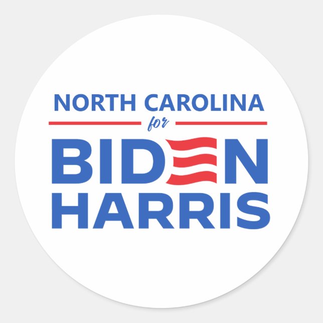 Pegatina Redonda Carolina del Norte para Biden Harris (Anverso)
