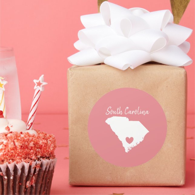 Pegatina Redonda Carolina del Sur Mapa del Estado del Hogar Forma d (Fiesta)