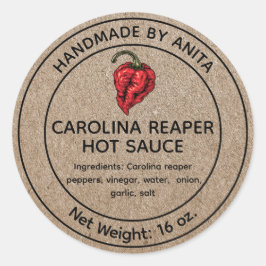 Pegatina Redonda Carolina Reaper Hot Sauce Canning Jar Label Kraft