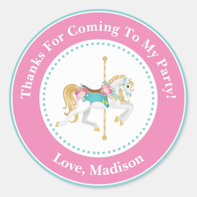 Pegatina Redonda Carousel Birthday Party Favor Pegatinas (Anverso)
