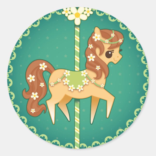 Pegatina Redonda Carousel Pony - Flor de margarita (Anverso)