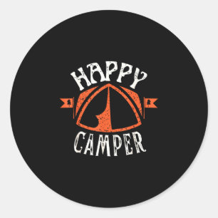 Pegatina Redonda Carpa feliz retro familia camping tripulación