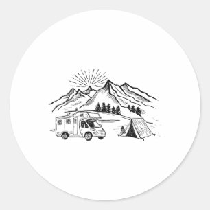 Pegatina Redonda Carpa Tee Adventure De Camping Y Fuego De Campamen