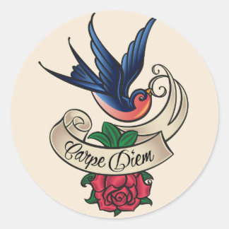 Pegatina Redonda Carpe Diem Bluebird Tattoo