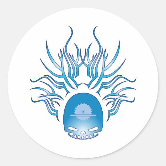 Pegatina Redonda Carpentry Skull (Anverso)