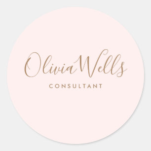 Pegatina Redonda Carpeta de bolsillo de script de firma rosa simple