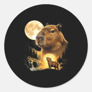 Pegatina Redonda Carpincho aullando a la luna meme 90s animal