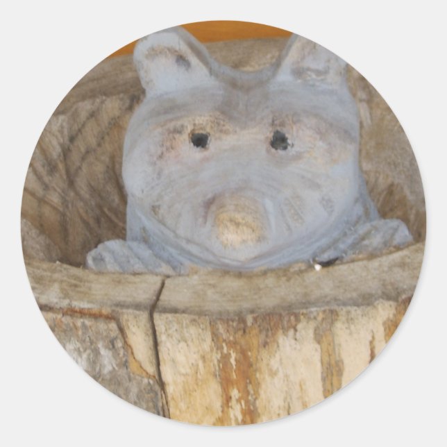 Pegatina Redonda carpintería de mapache (Anverso)