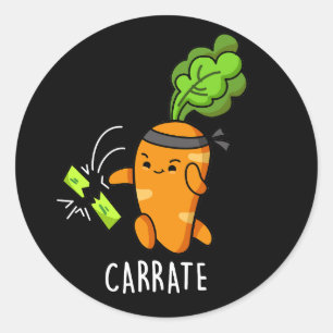 Pegatina Redonda Carrate Funny Carrot Karate Pun Dark BG