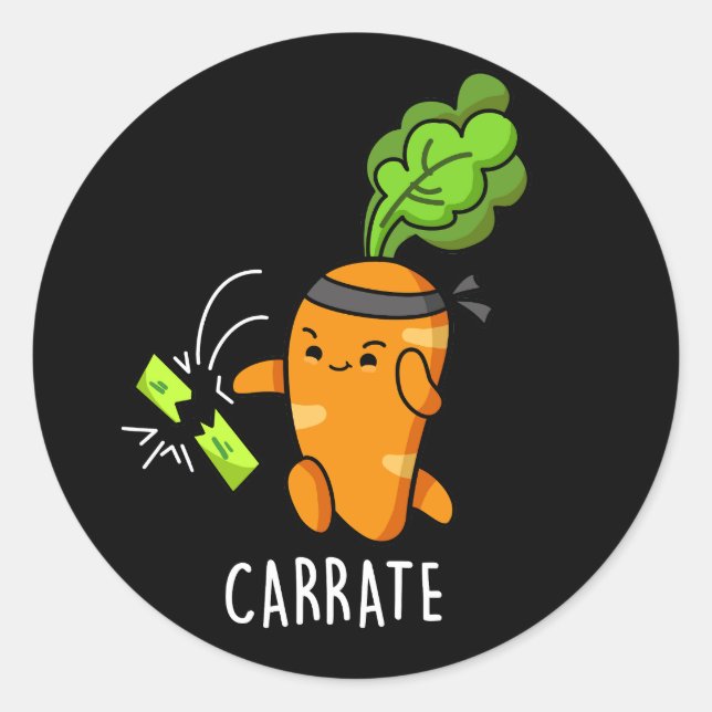 Pegatina Redonda Carrate Funny Carrot Karate Pun Dark BG (Anverso)