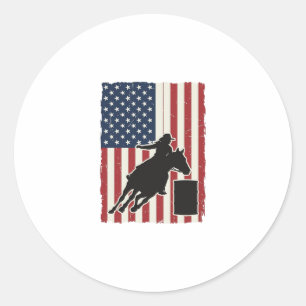 Pegatina Redonda Carrera de Barriles Bandera Americana Diseño Vecto