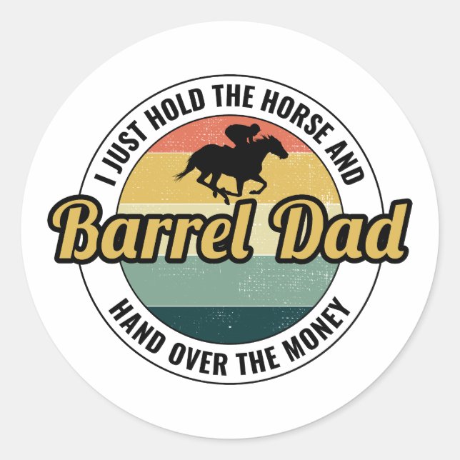 Pegatina Redonda Carrera de barriles Rodeo Caballo (Anverso)