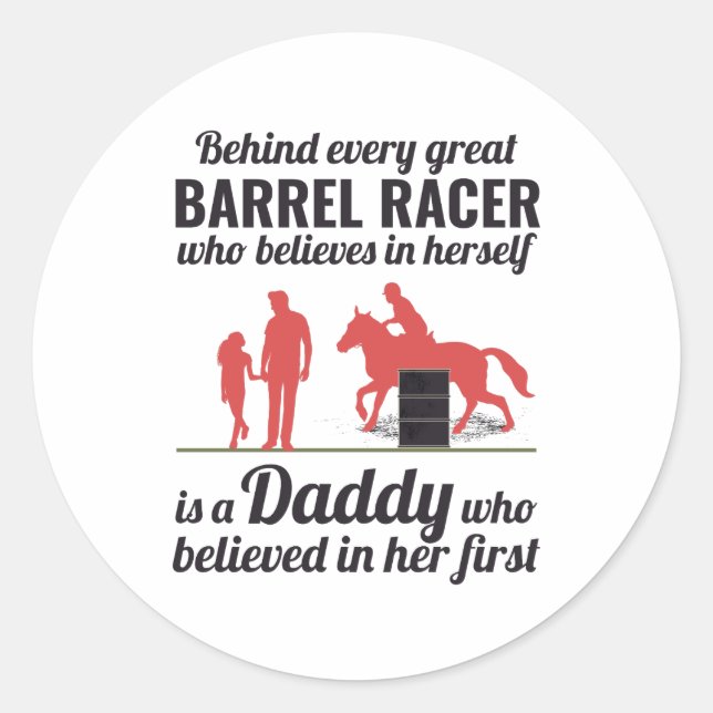 Pegatina Redonda Carrera de barriles Rodeo Caballo (Anverso)