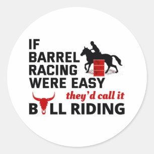 Pegatina Redonda Carrera de barriles Rodeo Caballo