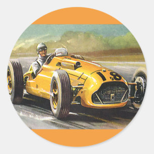 Pegatina Redonda Carrera de coches de carreras deportivos vintage, 