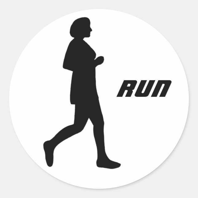 Pegatina Redonda Carrera de ejecución de carreras de silueta negra (Anverso)