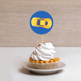 Pegatina Redonda Carreras Amarilla Carro Racetrack Bebé Dedicación