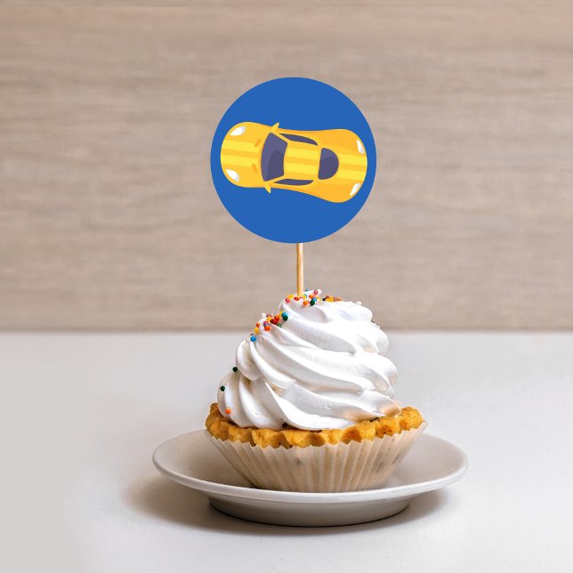 Pegatina Redonda Carreras Amarilla Carro Racetrack Bebé Dedicación (Subido por el creador)