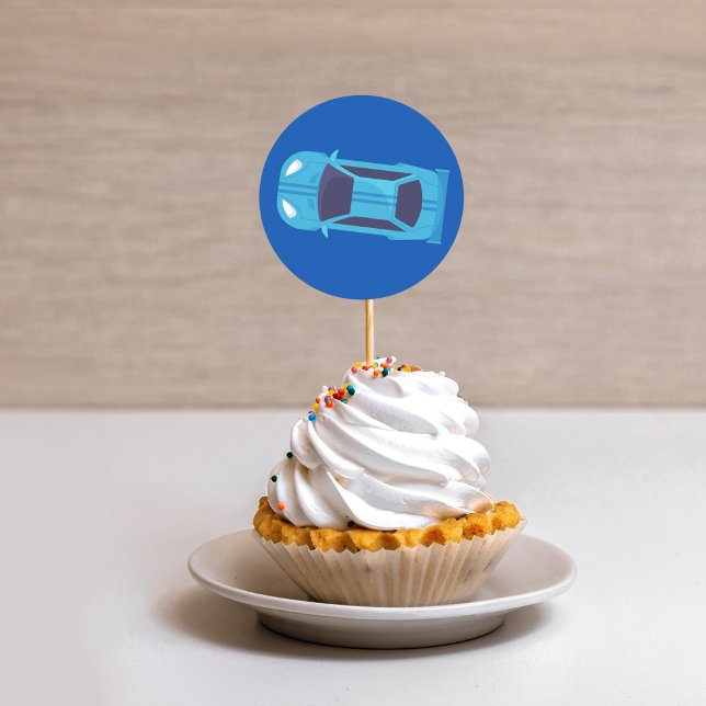 Pegatina Redonda Carreras Azul Carrera de coches Dedicación de niño (Subido por el creador)