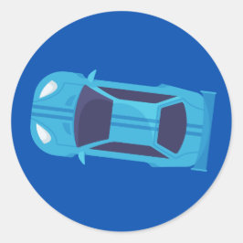 Pegatina Redonda Carreras Azul Carrera de coches Dedicación de niño