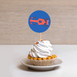 Pegatina Redonda Carreras Azul Rojo Carrera de coches pista de bebé