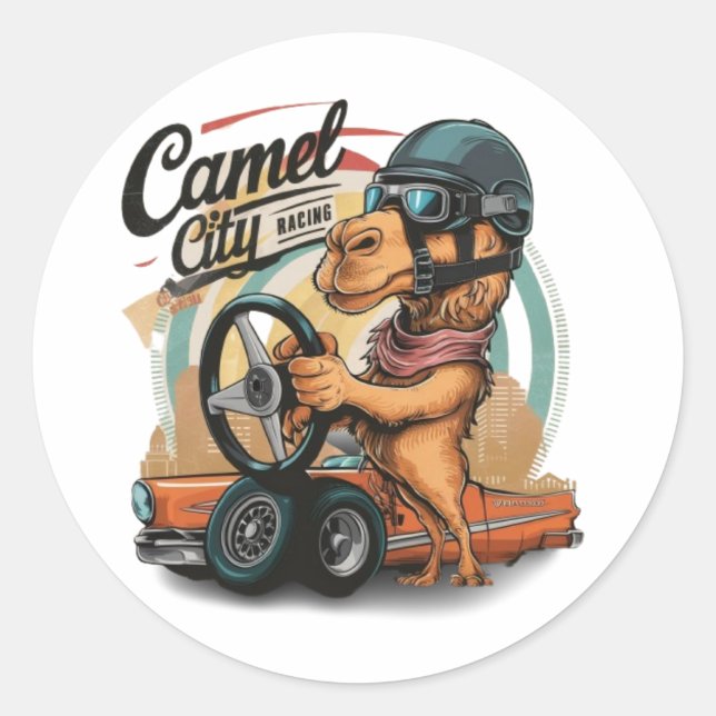 Pegatina Redonda Carreras Camel City (Anverso)