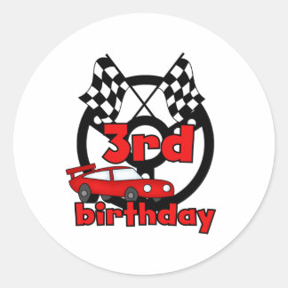 Pegatina Redonda Carreras de auto 3 cumpleaños