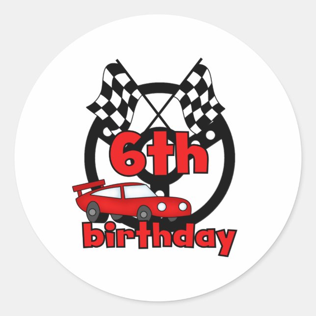 Pegatina Redonda Carreras de auto 6 cumpleaños (Anverso)