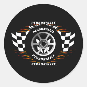 Pegatina Redonda Carreras de Autos Deportivos Personaliza Bandera a