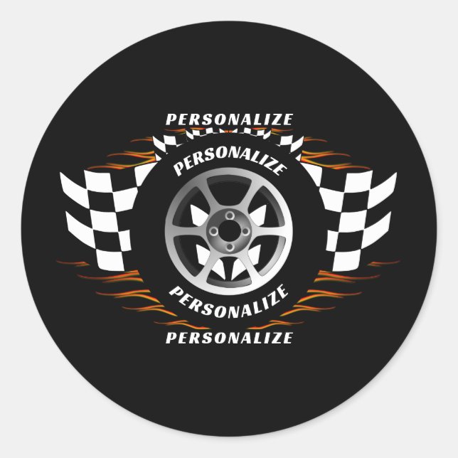 Pegatina Redonda Carreras de Autos Deportivos Personaliza Bandera a (Anverso)