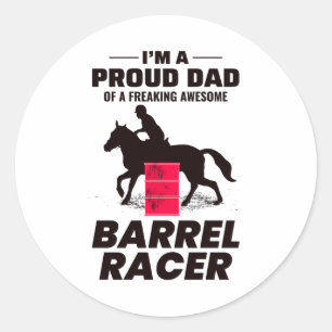 Pegatina Redonda Carreras de barril Rodeo Caballo montando es graci