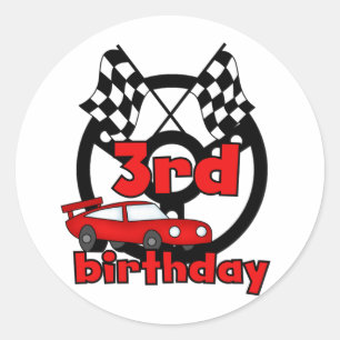 Pegatina Redonda Carreras de coche 3 camisetas de cumpleaños y rega