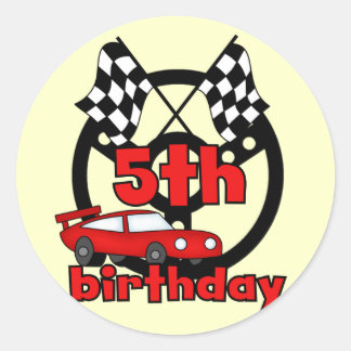 Pegatina Redonda Carreras de coche 5 camisetas de cumpleaños y rega