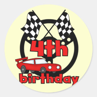 Pegatina Redonda Carreras de coches 4ª camisetas de cumpleaños y re