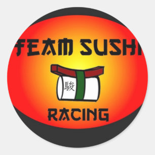 Pegatina Redonda Carreras de equipo de sushi