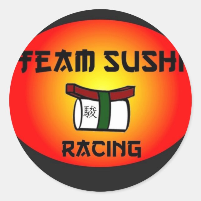 Pegatina Redonda Carreras de equipo de sushi (Anverso)