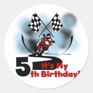 Pegatina Redonda Carreras de motocicletas 5 cumpleaños