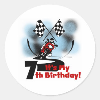 Pegatina Redonda Carreras de motocicletas 7 cumpleaños