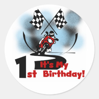 Pegatina Redonda Carreras de motocicletas Primer cumpleaños camiset