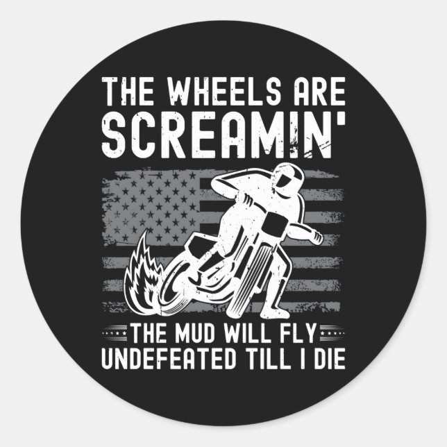 Pegatina Redonda Carreras De Motociclismo De Pista Plana De Bandera (Anverso)