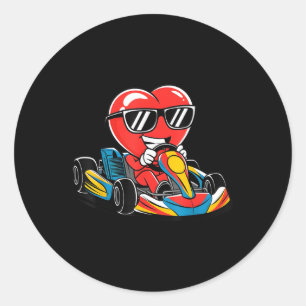 Pegatina Redonda Carreras del corazón Go-kart Día de San Valentín d
